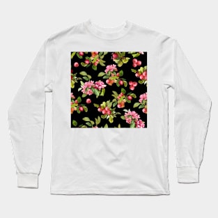 Watercolor small apple tree branch on black Long Sleeve T-Shirt